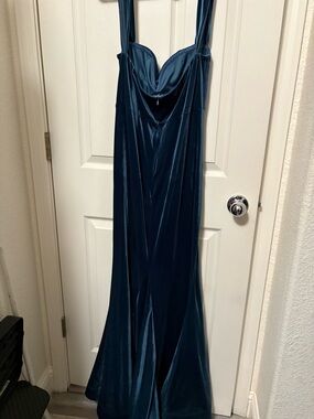 Fashion Nova Teal High-Low Velvet Dress